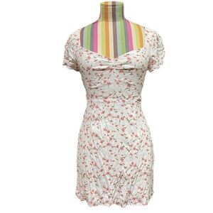 White Fox Floral Print Short Sleeve Mini Dress 0988